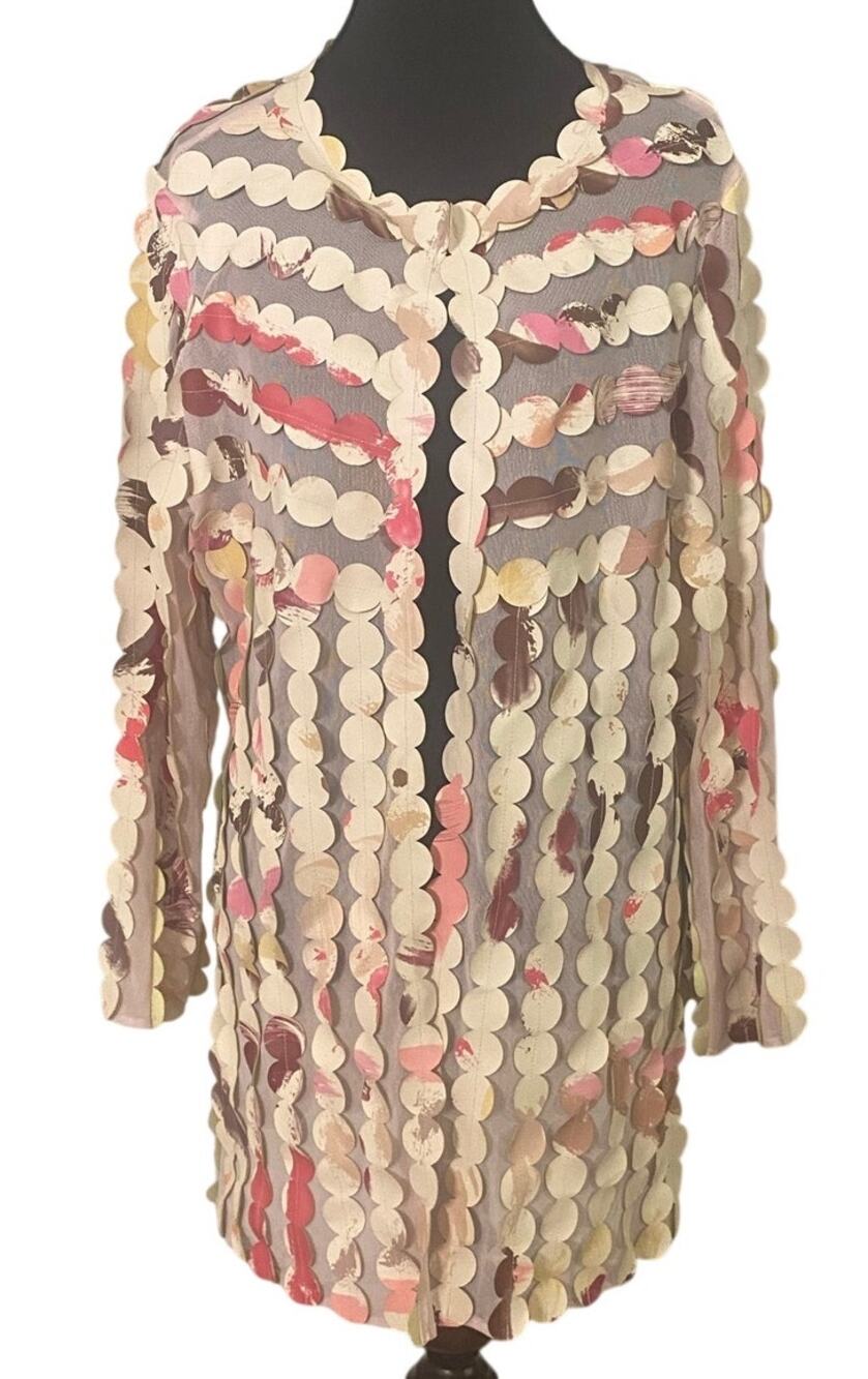 Berek Med Sheer Mesh Jacket 3D Circle Appliqué Wearable Art Longline Top